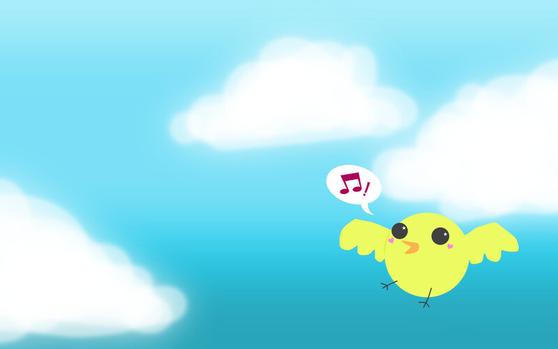 yellow bird singing in sky
