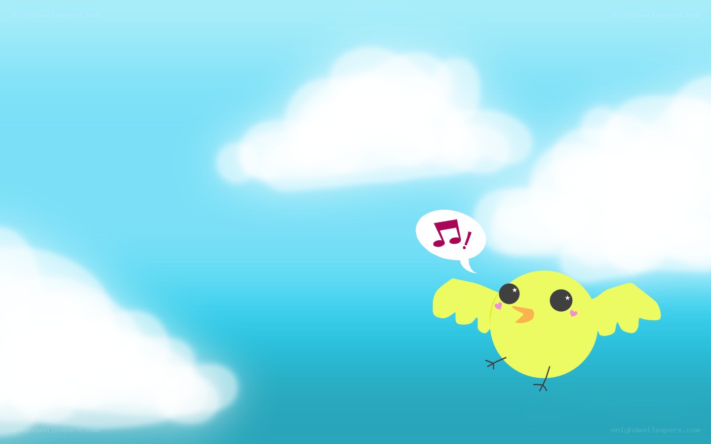 yellow bird singing in sky