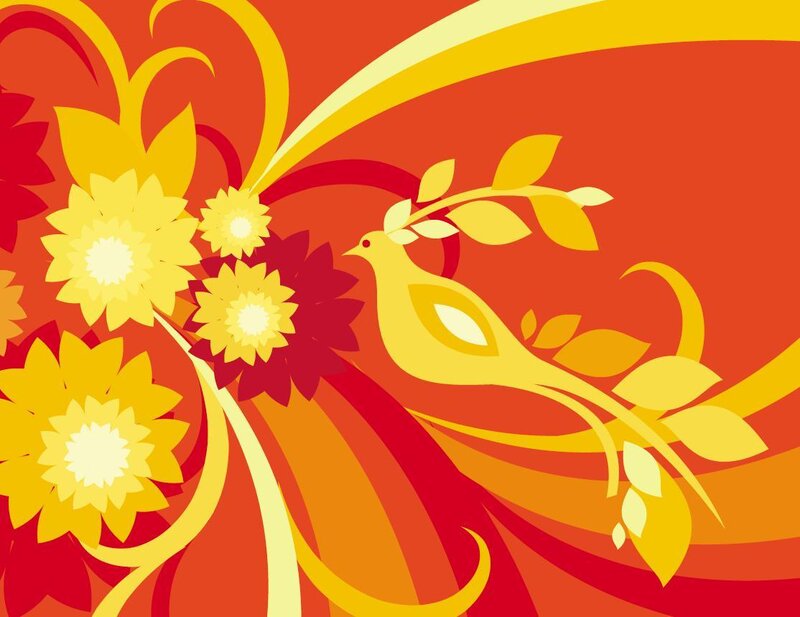 yellow bird with flowers