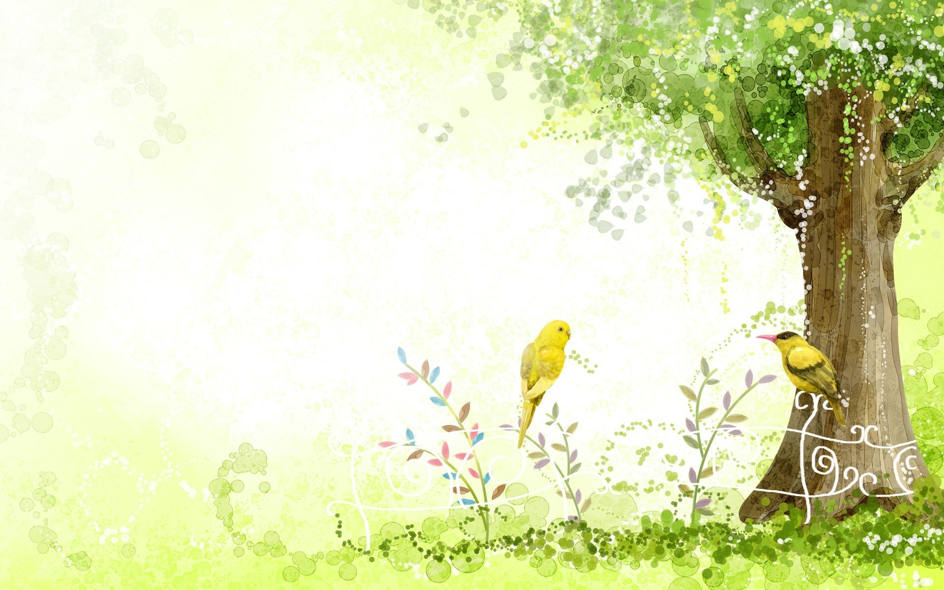 yellow birds on a tree