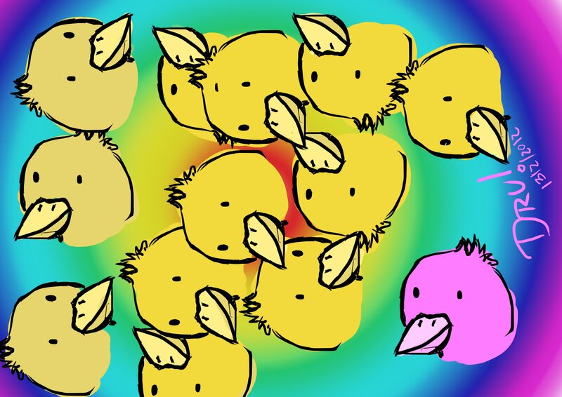yellow birds on rainbow background