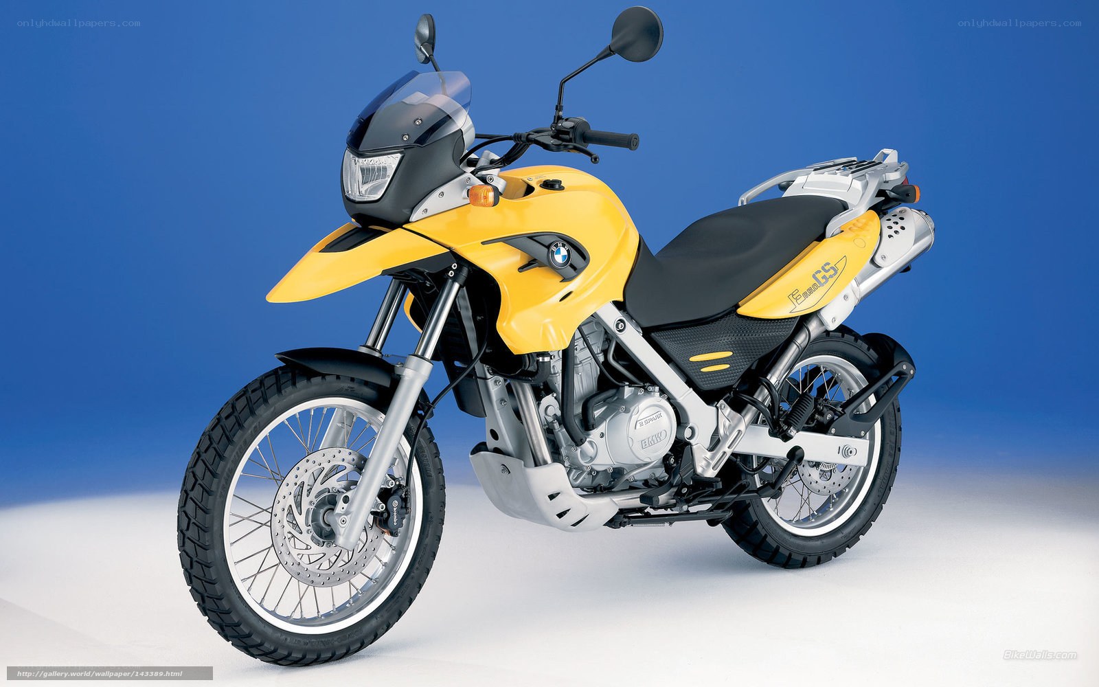 yellow BMW adventure motorcycle