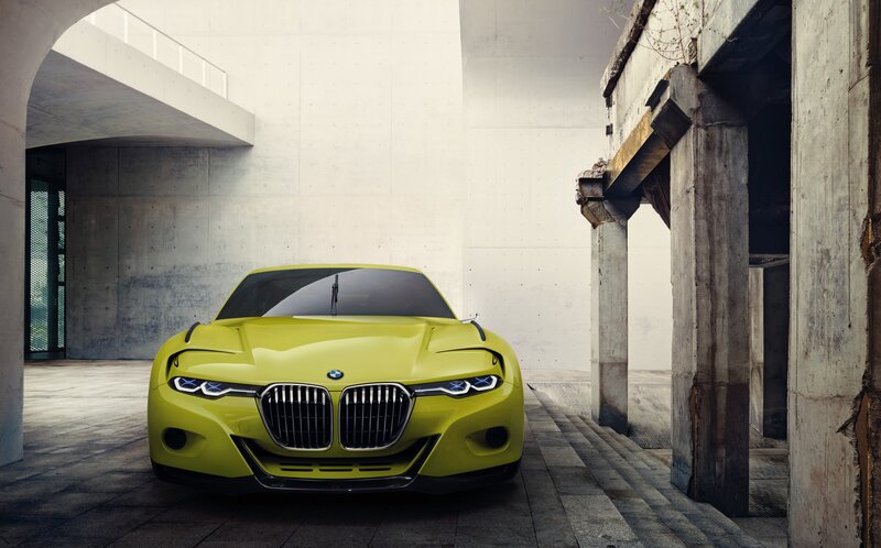 Yellow BMW Concept Car — Dramatic, Photograph, Concrete Building