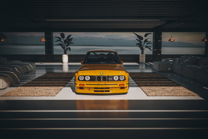 Yellow BMW M3 Car — Dramatic, Sunset