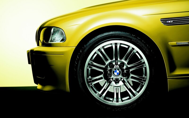 Yellow BMW M3 front wheel
