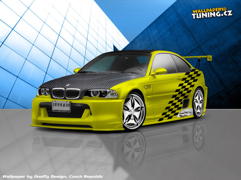 yellow bmw m3 with carbon fiber