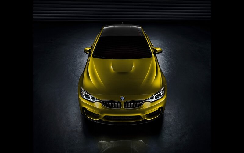 Yellow BMW M4 Car — Dramatic, Photograph, Headlights, Grille