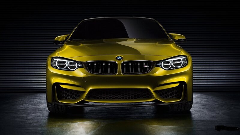 Yellow BMW M4 Car — Dramatic, Photograph, Headlights