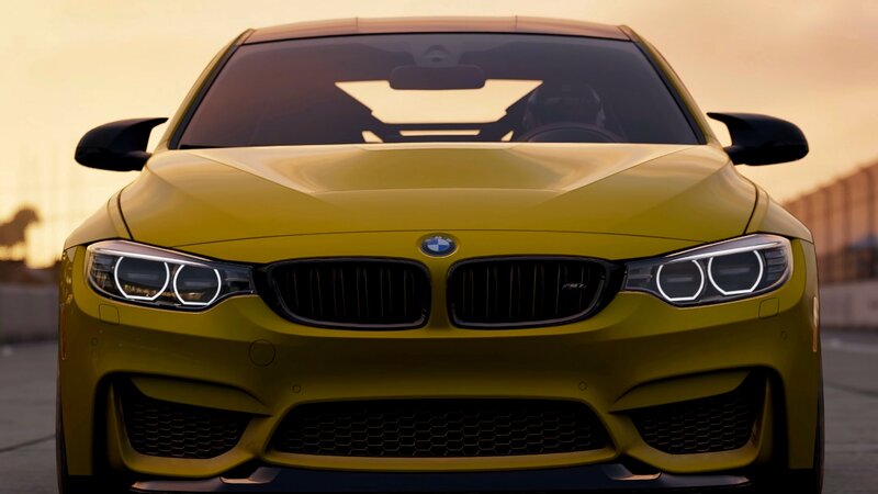 Yellow Bmw M4 Car — Dramatic, Sunset