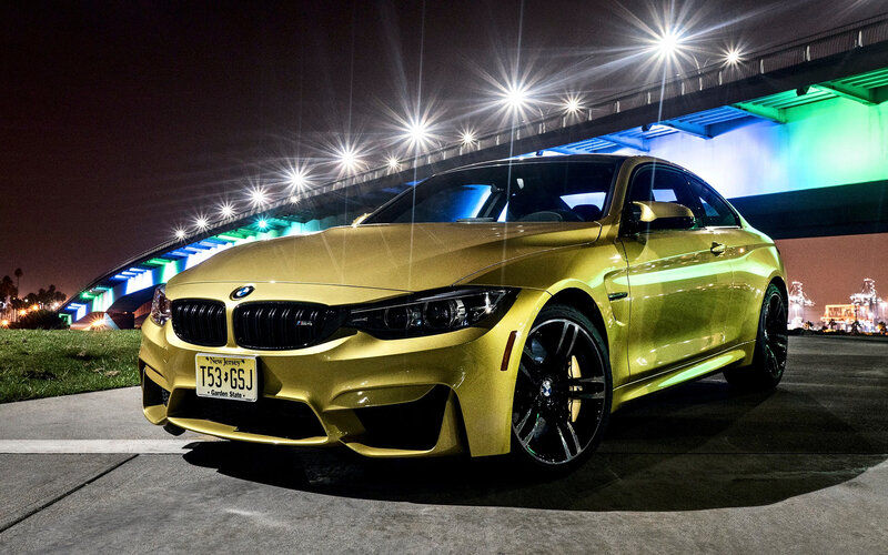 Yellow BMW M4 Coupe — Dramatic, Night, Photograph