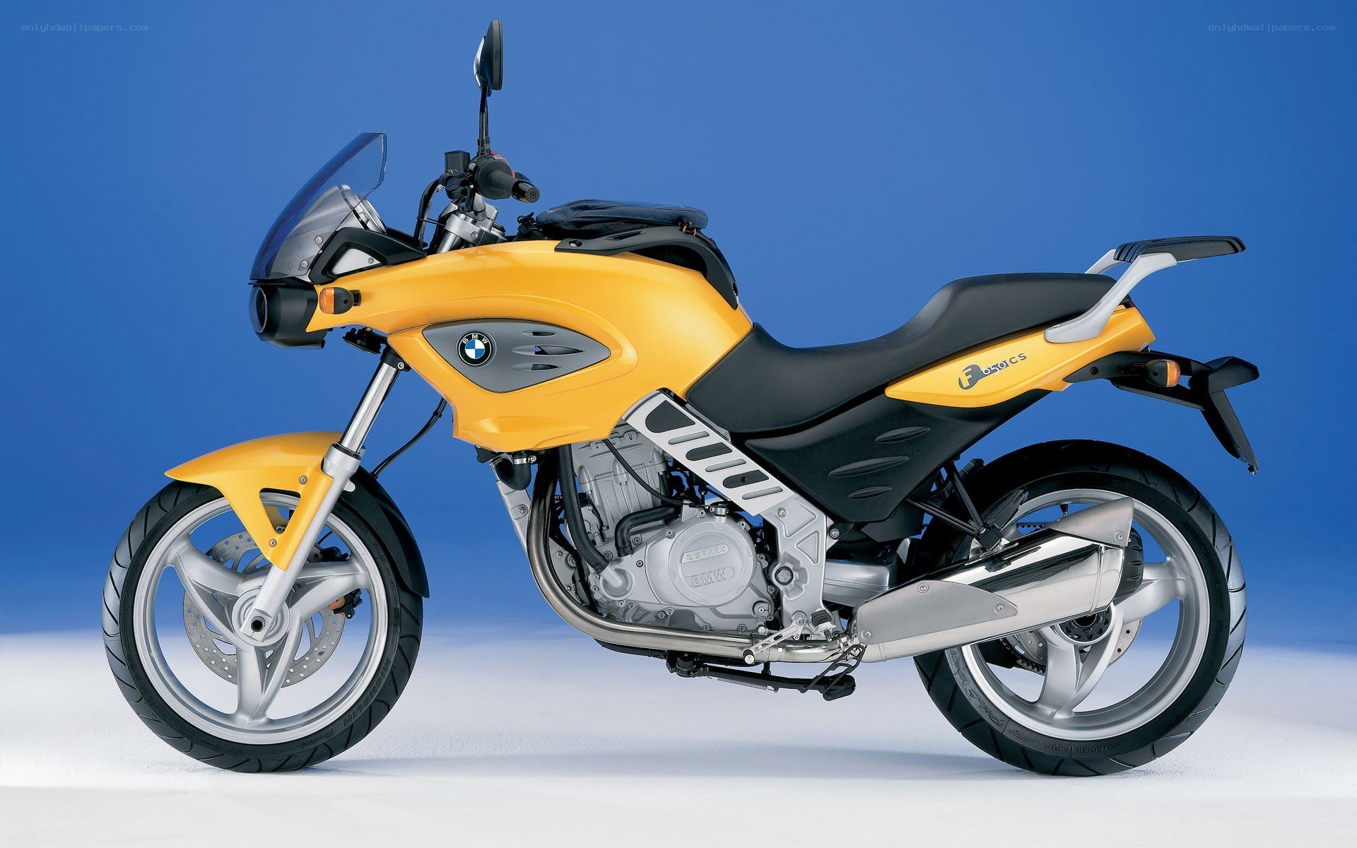Yellow BMW motorcycle