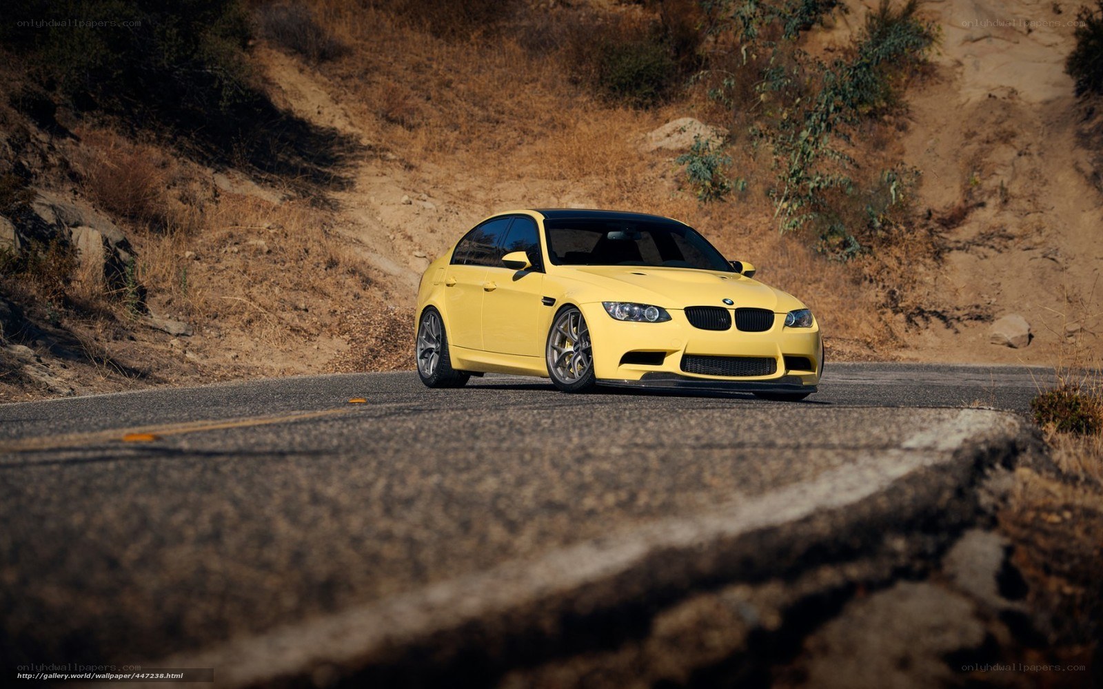 yellow bmw on winding road