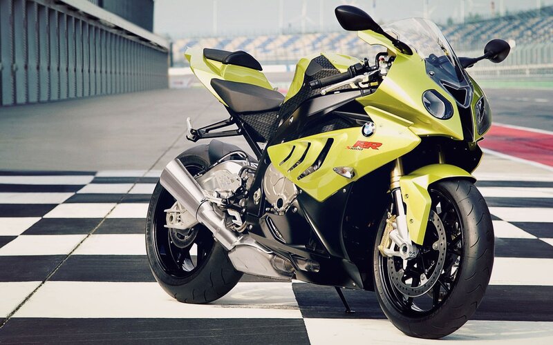 yellow BMW sport motorcycle
