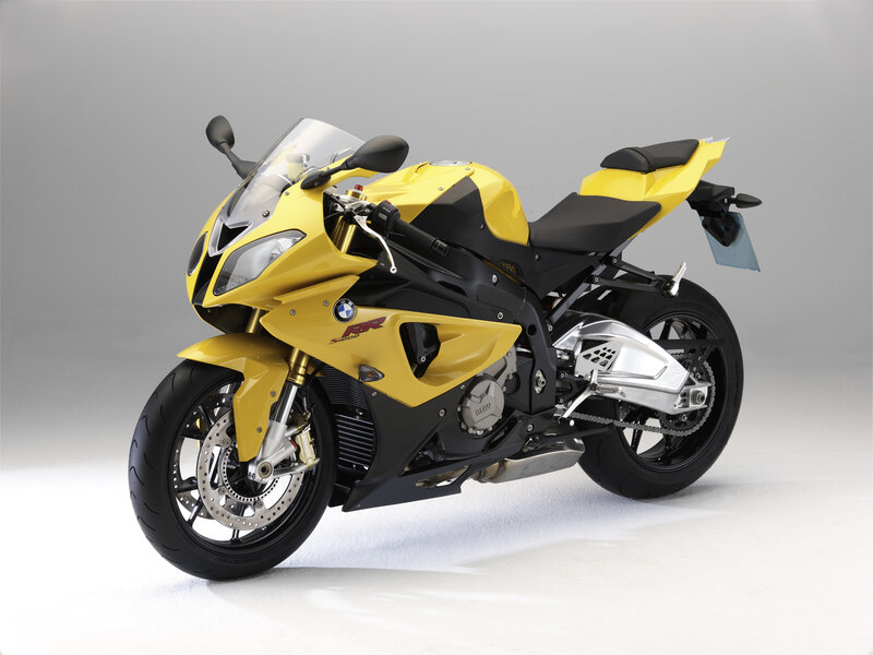 yellow BMW sport motorcycle