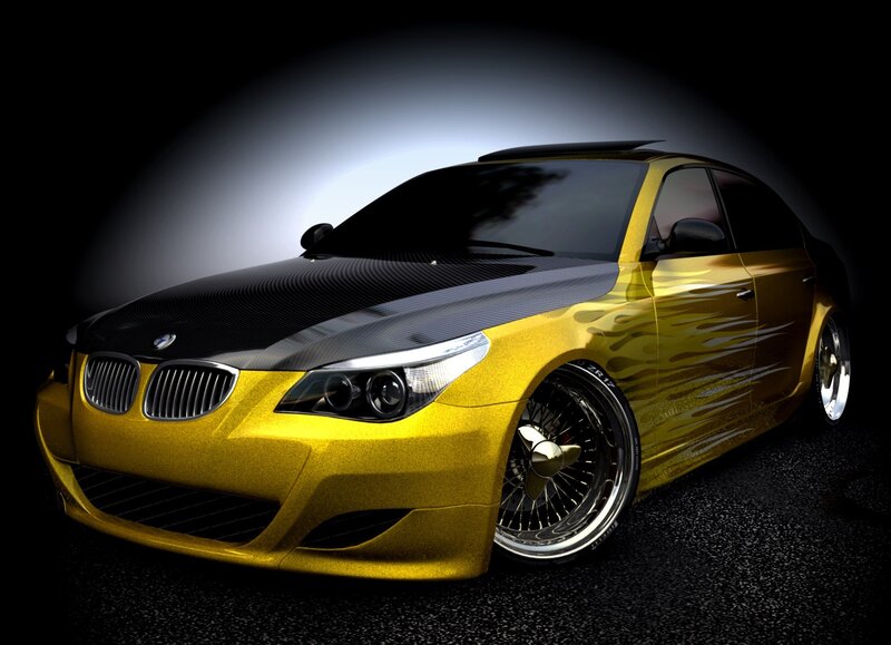 yellow BMW with carbon fiber hood