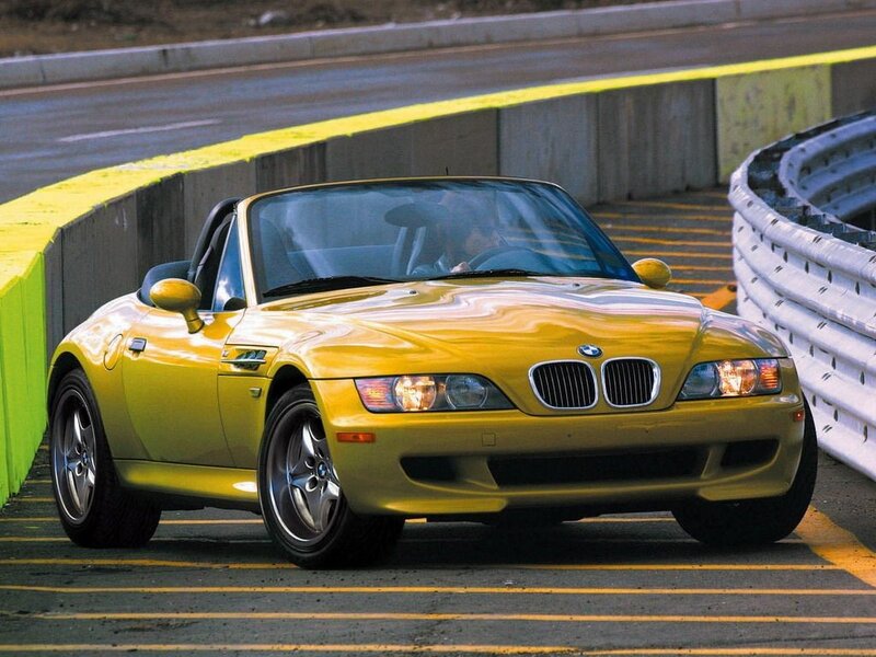 Yellow BMW Z3 convertible on track