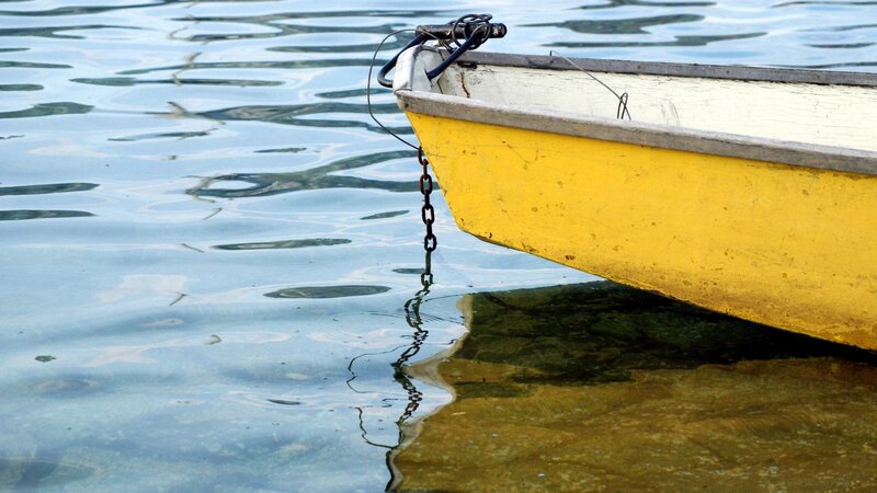 Yellow Boat in Water — Calm, Photograph