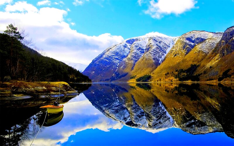 Yellow Boat on Lake