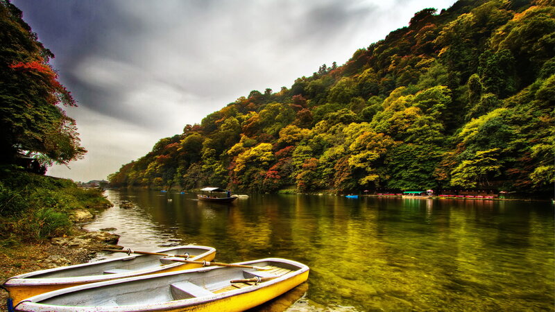 Yellow Boats on River