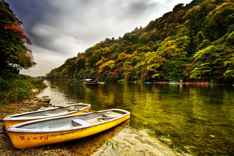 Yellow Boats on Riverbank