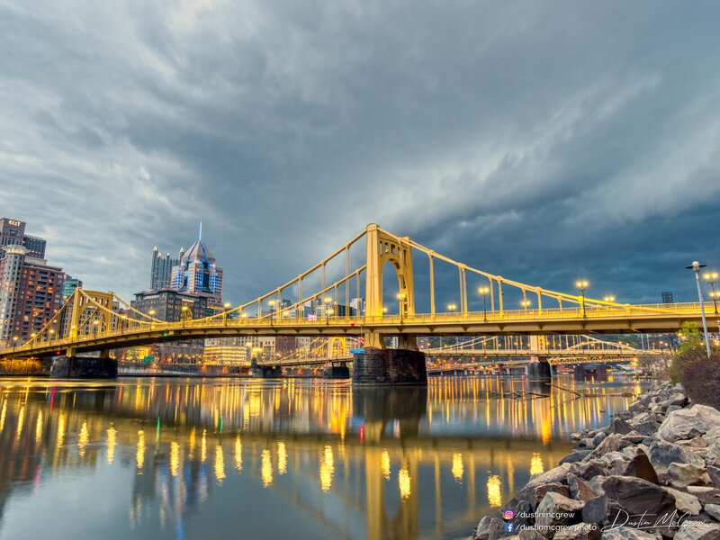 Yellow Bridge over River — Dramatic