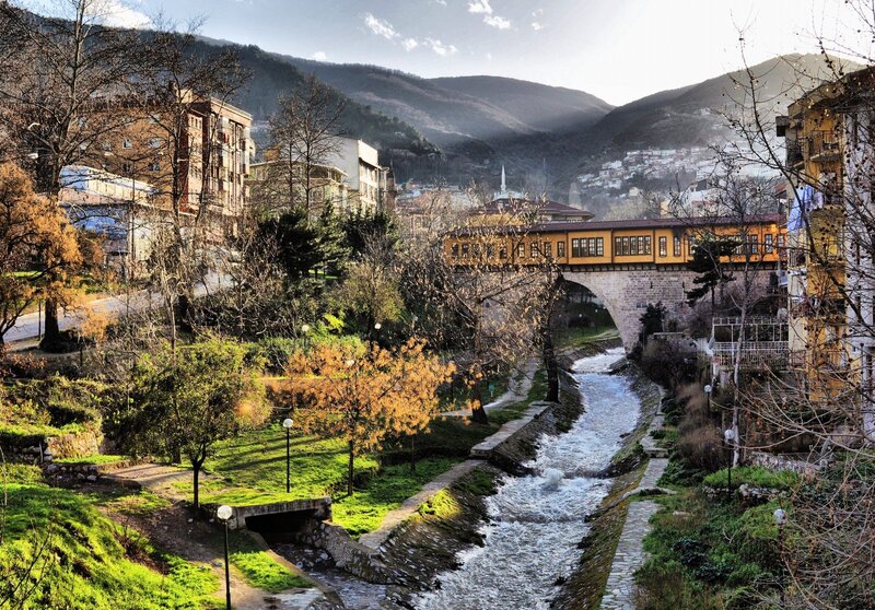 Yellow Bridge over River
