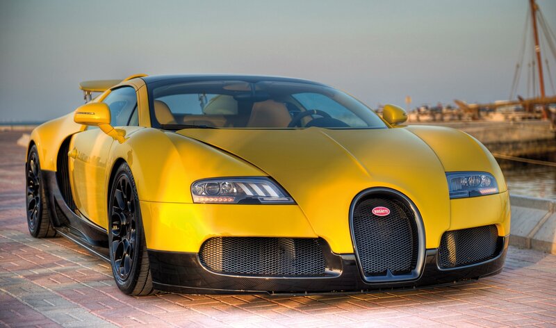 Yellow Bugatti Veyron — Calm, Sunset, Photograph