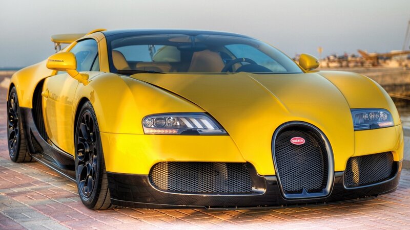 Yellow Bugatti Veyron sports car
