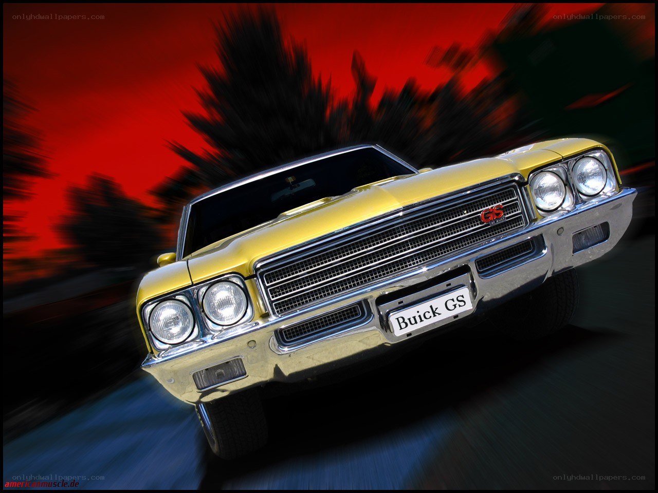 Yellow Buick GS in motion