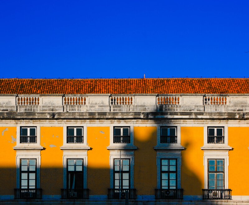 Yellow Building Facade — Blue