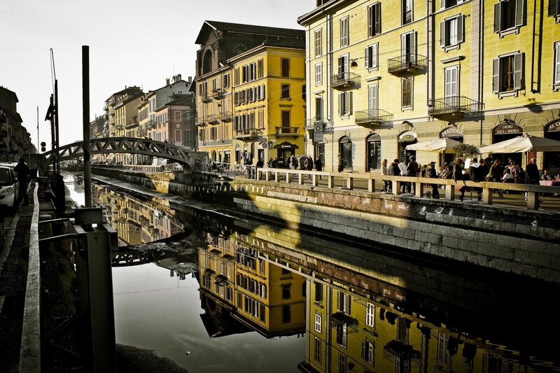 Yellow Buildings Along Canal — Dramatic, Afternoon