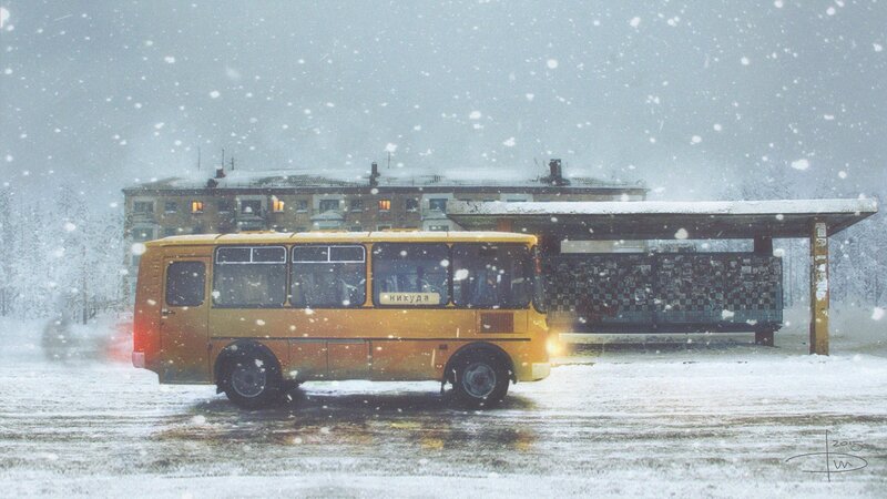 Yellow Bus in Snow — Cold