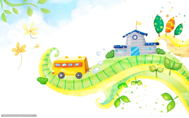 yellow bus on green hill