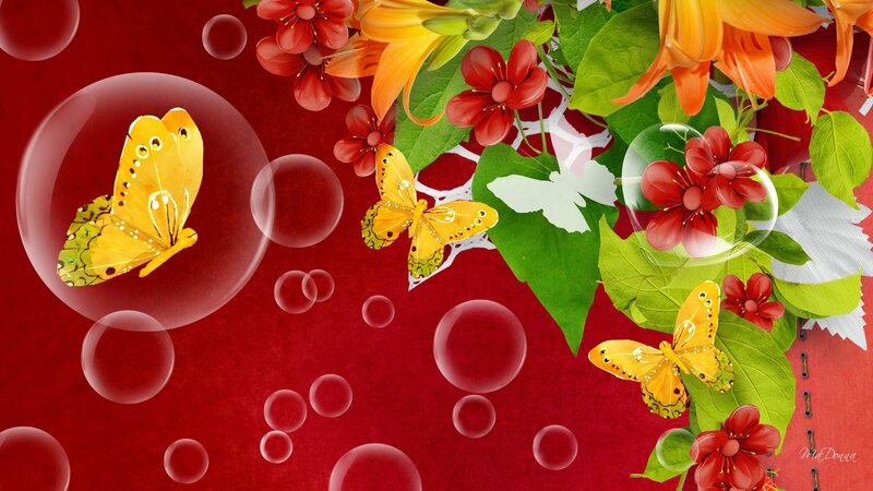 Yellow Butterflies and Flowers