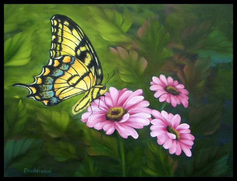Yellow Butterfly on Flowers — Pink
