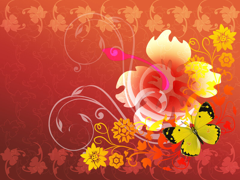 Yellow Butterfly on Flowers — Red, Vibrant, Vector Art