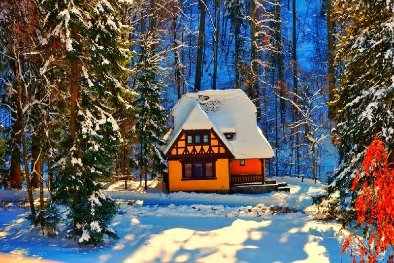 Yellow Cabin in Snow — Serene
