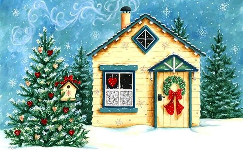 Yellow Cabin in Snow