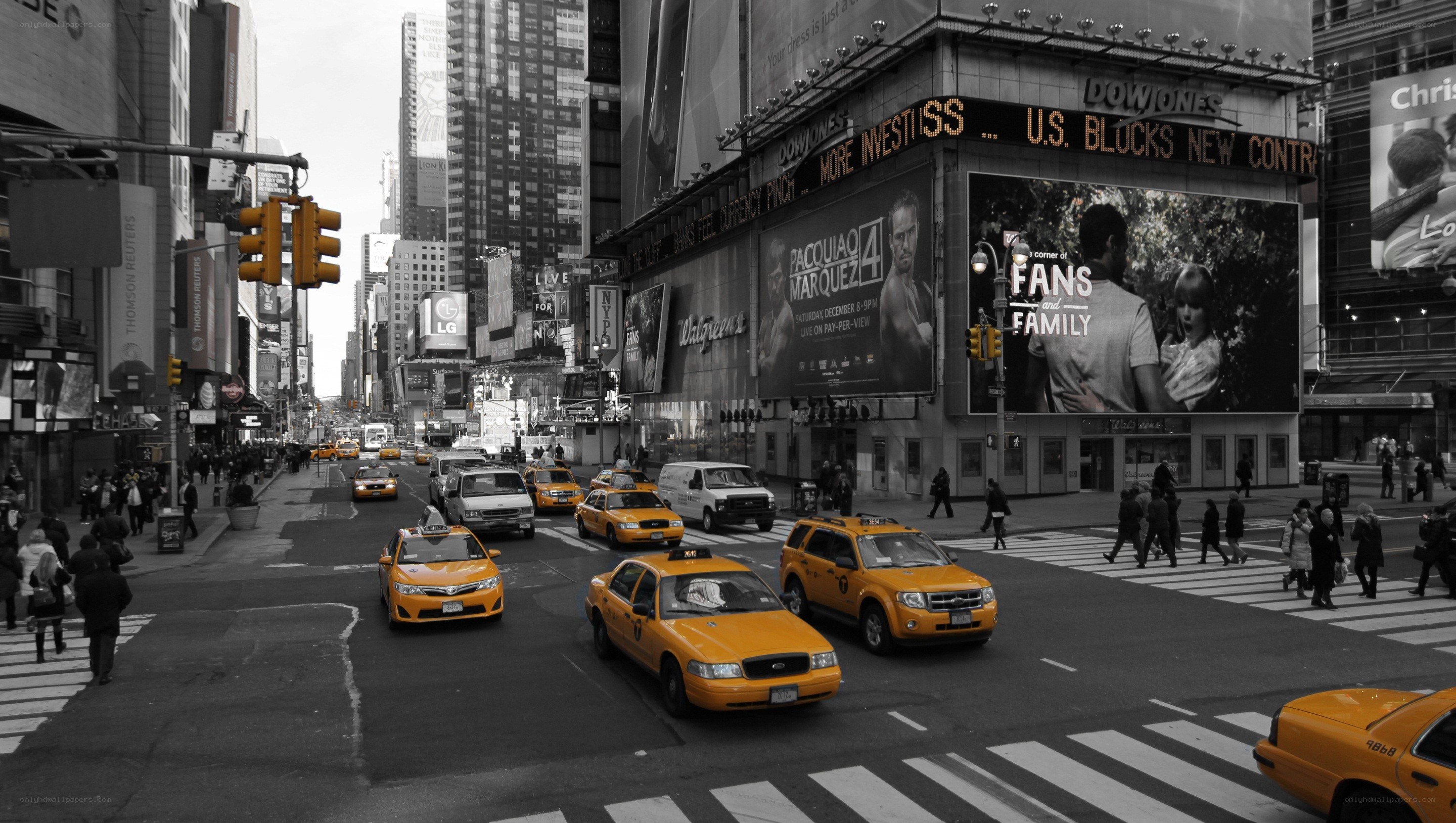 Yellow cabs in Times Square