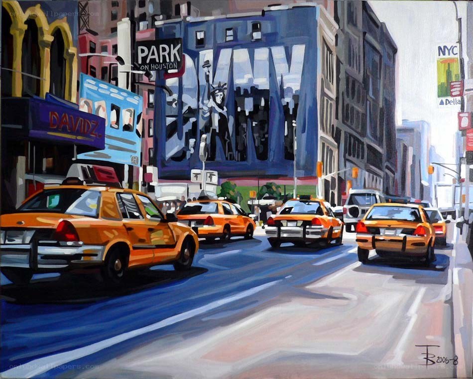 Yellow cabs on a city street