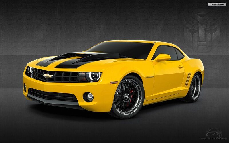 Yellow Camaro Car — Dramatic, Digital Art, Black Hood Stripes