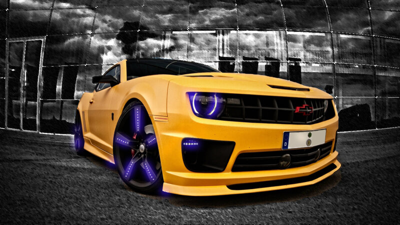 Yellow Camaro Car — Dramatic, Digital Art