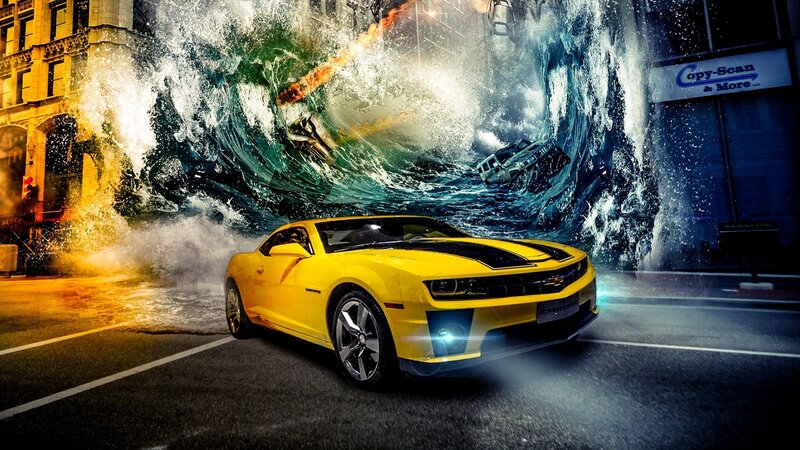 Yellow Camaro Car — Dramatic, Night, Digital Art