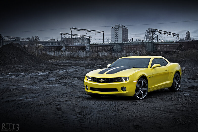 Yellow Camaro Car — Dramatic, Night