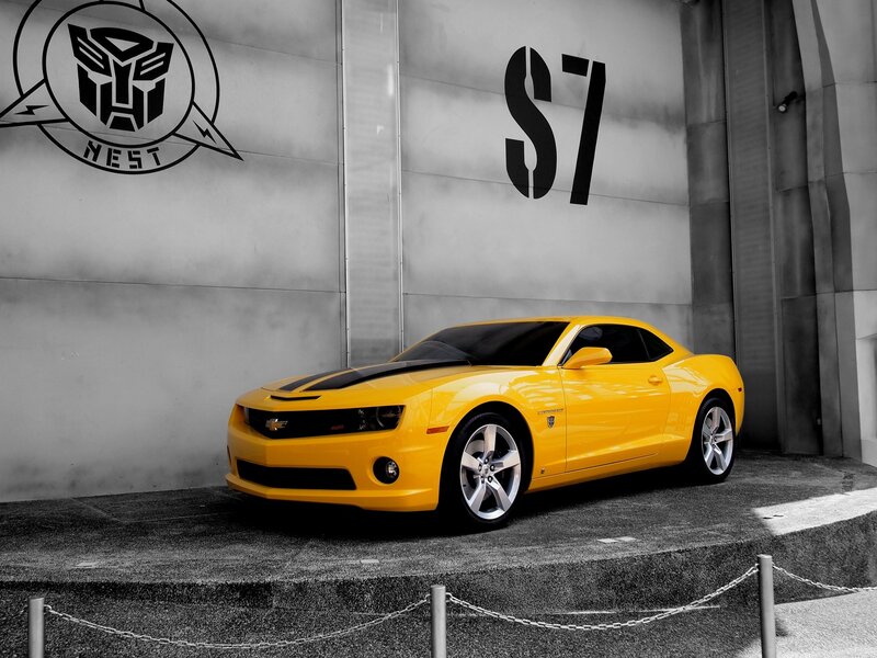 Yellow Camaro Car — Dramatic, Photograph, Wall, Chains, Black