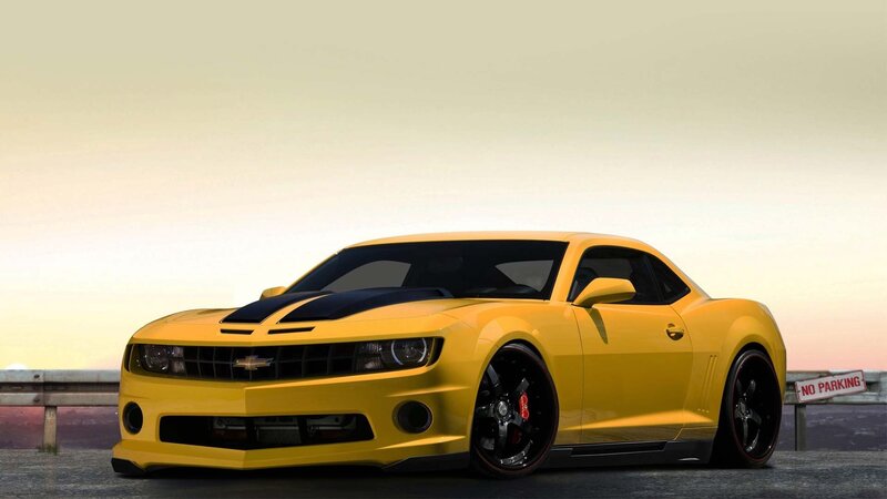 Yellow Camaro Car — Dramatic, Sunset, Digital Art, Guardrail