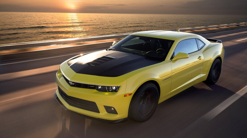 Yellow Camaro Car — Dramatic, Sunset, Photograph, Ocean