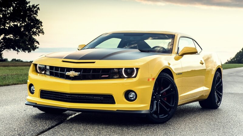 Yellow Camaro Car — Dramatic, Sunset, Photograph, Road, Tree