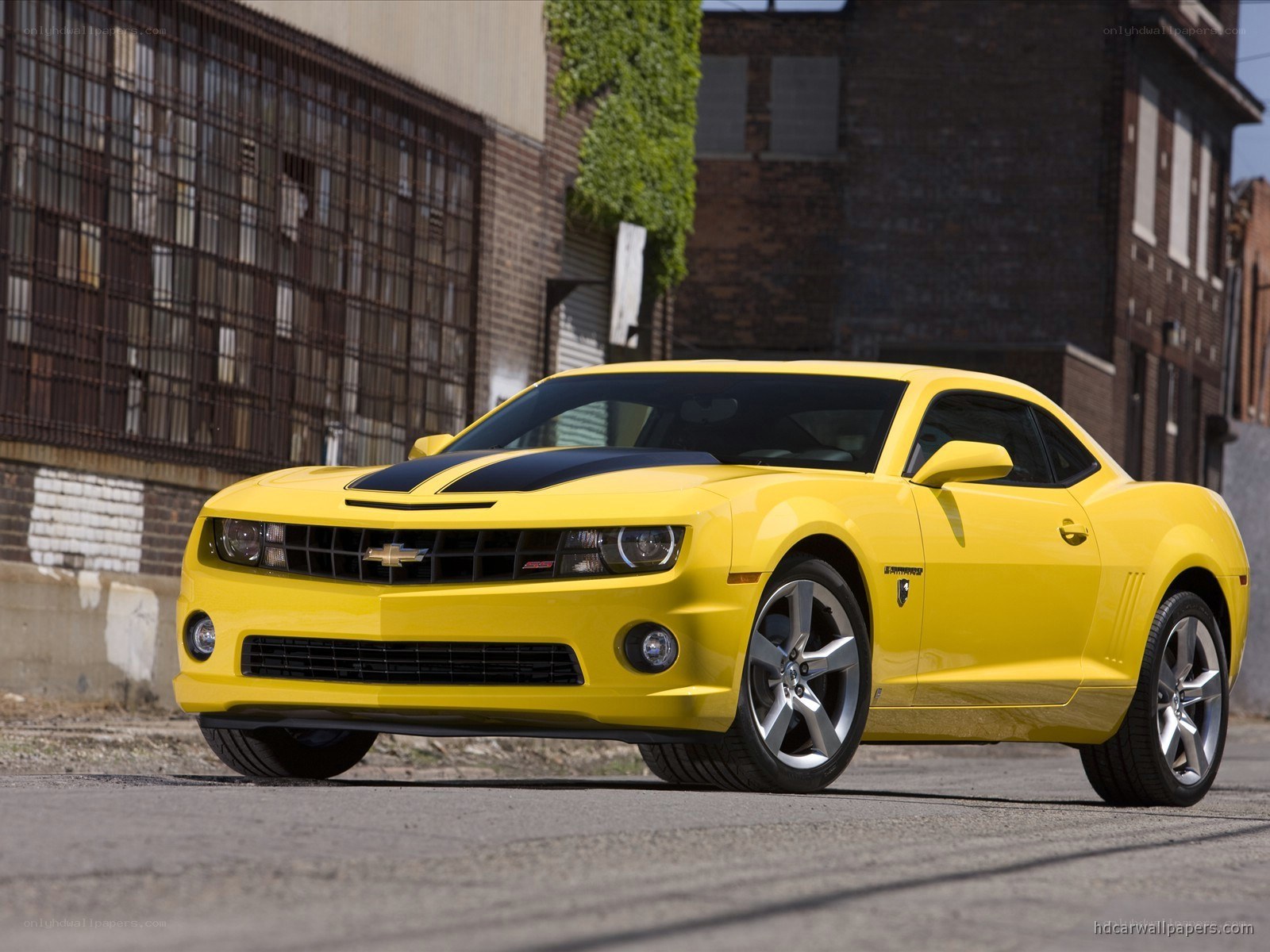 Yellow Camaro in urban setting