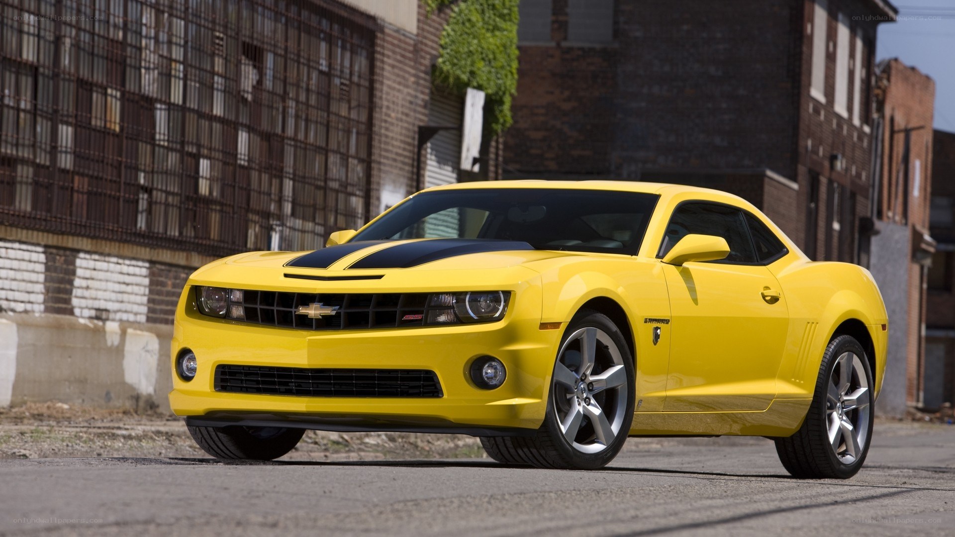 Yellow Camaro in urban setting